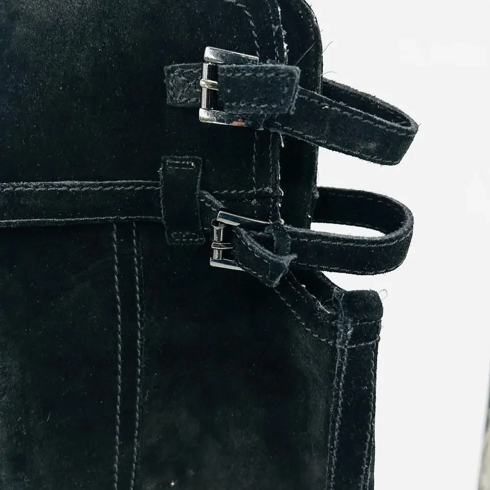 Sam Edelman Black Suede Buckle Detail Sexy Over-The-Knee Boots